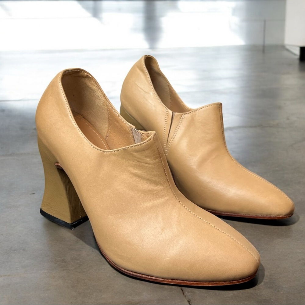 Women's Tan Ankle Booties - Sculpted Block Heel - Picture 2 of 12